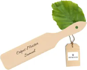 HOFMEISTER Crepes Wender mit personaliserter Gravur des Namens oder Spruchs, persönliches Geschenk, Teigschaber aus Holz, Zubehör für Crepes Maker und Zubereitung von Pfannenkuchen, Buche, 30 cm