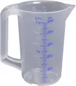 hünersdorff Messbecher 0,5l | Polypropylen (PP) | bruchsicher und spülmaschinengeeignet | geschlossener Griff | blaue Skala, Transparent+blau
