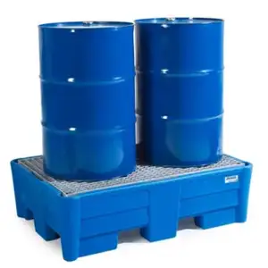 Auffangwanne classic-line aus Polyethylen (PE) für 2 Fässer, mit verzinktem Gitt