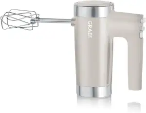 GRAEF Handmixer HM508 Taupe, 7 Geschwindigkeitsstufen Turbo-Taste, Leise im Betrieb, Auswurftaste – Handrührgerät, Extrahohe Knethaken auch für tiefe Schüsseln