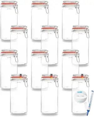 Flaschenbauer - 12er Set Drahtbügelgläser 1550ml - Einmachgläser mit Bügelverschluss inkl. Etiketten - Vorratsglas, Bügelglas, Drahtbügelglas mit Dichtungsringen, Aufbewahrungsglas - Made in Germany