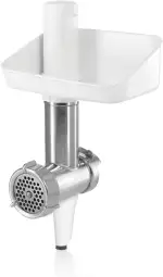 Bosch Fleischwolf MUZ5FW1, Zubehör passend für Küchenmaschine Serie 4, Fleischwolf-Aufsatz, Stopfer, Edelstahl Loch-Scheibe 4,5 mm, für Fisch und Gemüse, leichte Reinigung