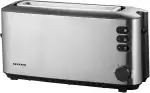 SEVERIN Automatik-Langschlitztoaster, Automatik-Toaster mit Brötchenaufsatz, aus Edelstahl, zum Toasten, Auftauen und Erwärmen, 1.000 W, Edelstahl-gebürstet/schwarz, AT 2515