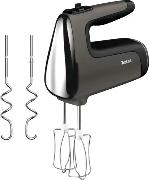 Tefal Power Mix Silence Handmixer – 600W leistungsstark und extra leise, variabler Geschwindigkeitsregler mit Turbo, Edelstahl-Rührbesen und Knethaken, ergonomischer Griff, leichter Handrührer in Grau