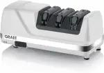 GRAEF. CC120 - Elektrischer Messerschärfer, 3 Stufen, Perfekte Schleifwinkel für 20° Klingen, Diamantbeschichtung, Für Küchen-, Jagd-, Gewerbe-, Wellenschliffmesser, Ultrascharfe Klingen, Weiß