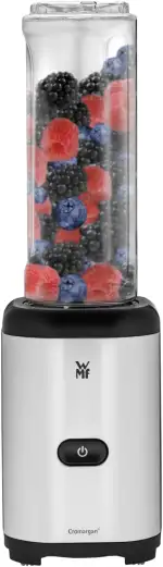 WMF Kult X Mix & Go Mini Smoothie Maker, Standmixer, Blender elektrisch, Shake Mixer 300 Watt Leistung, Tritan-Kunststoff Flasche 600ml, auslaufsicherer Schraubdeckel, rutschfeste Füße, Silber/Schwarz