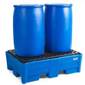 Auffangwanne classic-line aus Polyethylen (PE) für 2 Fässer, mit PE-Palette, 133