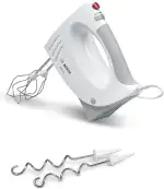 Bosch Handrührer MFQ3530, Handrührgerät, 2 Rührbesen, 2 Edelstahl-Knethaken,spülmaschinengeeignet, 5 Stufen, 450 W, weiß