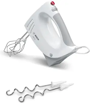 Bosch Handrührer MFQ3530, Handrührgerät, 2 Rührbesen, 2 Edelstahl-Knethaken,spülmaschinengeeignet, 5 Stufen, 450 W, weiß