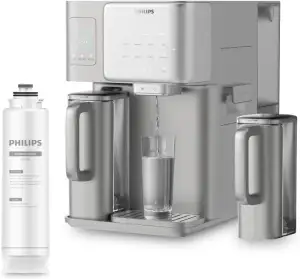 Philips Water Umkehrosmose-Wasserstation, sofortiges heißes und kaltes Wasser, integrierter Eismacher, UV-C, Remineralisierung, TDS-Monitor, 6-Liter-Tank, 1 Jahr Filterlebensdauer
