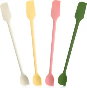 Piriuuo 4 Stück Mini Silikonspatel, Doppelseitig Multifunktional Kleine Schaber wiederverwendbarer Rührer für Küche, Kosmetik und Gläser Teigschaber für Marmelade, Lotion, schmale und dünne Flaschen