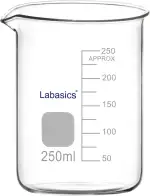 Labasics Glasbecher, 1er Pack Borosilikatglas Graduierter Tiefform-Griffinglasbecher mit Ausgießer, 250 ml, Hochtemperaturbeständig, Laborgebrauch