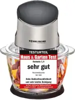 ROMMELSBACHER Multi Zerkleinerer MZ 400 – kraftvoller Motor, 4-flügeliges Spezialmesser aus Edelstahl, 1 Liter Glasbehälter, schwarz/Chrom gebürstet, 400 Watt