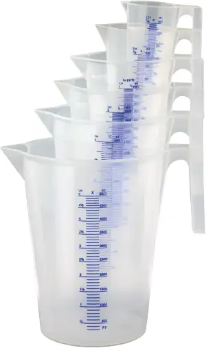 Messbecher-Set Profi Qualität 7-teilig 0,1/0,25/0,5/1/2/3/5 Liter, Bruchsicher, 
