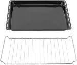 ICQN 42.2 x 37 cm Backbleche & Gitter Set, 3 cm Tief Emailliert Fettpfanne und Verchromt Backofenrost für Backofen & Herd, Kratzfest & Rostfrei, 422 x 375 x 30 mm, Schwarz