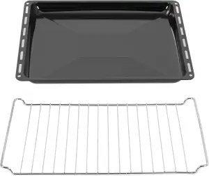 ICQN 42.2 x 37 cm Backbleche & Gitter Set, 3 cm Tief Emailliert Fettpfanne und Verchromt Backofenrost für Backofen & Herd, Kratzfest & Rostfrei, 422 x 375 x 30 mm, Schwarz