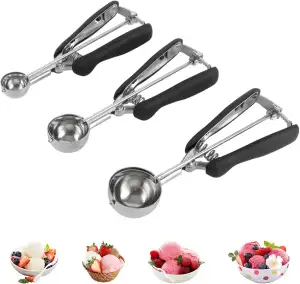 Eisportionierer Edelstahl, 3 Stück Größen Eislöffel Portionierer, 3cm, 4cm, 5cm Eiskugelportionierer, Ice Cream Scoop Edelstahl Eisportionierer mit Auslöser, Eisportionier, Eiscremelöffel Poliert