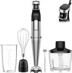 BESROY Stabmixer Set 5 in 1, 1100W Pürierstab Elektrisch, Stufenlose Geschwindigkeit, Edelstahl Hand Blender inkl. Häcksler, Schneebesen, Milchaufschäumer & Messbecher, Ideal für Suppen, Smoothies