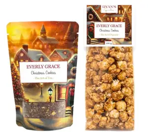 Everly Grace Christmas Cookies Set – Geschenk Set mit Rooibos Tee & Gewürz Karamell Popcorn, Winterliche Gewürzmischung, Handgemachtes Popcorn aus Deutschland