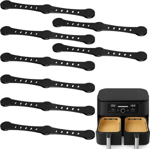 Vinuwu 8 Stück Magnete für Airfryer Backpapier Silikon - 12cm Lang, Befestigung für Heißluftfritteuse Zubehör, Einfache Anwendung, Passend für Single & Dual Basket Air Fryer