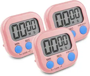 Newaner 3 Stück Eieruhr Rosa, Timer Digital, Küchentimer Küche, Kurzzeitwecker Magnetisch, Stoppuhr mit Einklappbarer Ständer, Timer mit Großem LCD-Display für Kochen Backen Sport Studieren