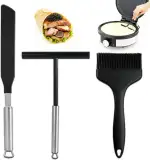 3 Stücks Crepes Verteiler Set, Crepe Werkzeuge, Edelstahl 304 und Silikon Crepe Wender Teigvertei...