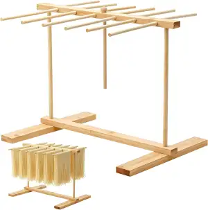 Nudeltrockner Holz, Nudelständer zum Trocknen, Abnehmbar Pastatrockner mit Transferstange und 12 Stangen für Trocknen von Selbstgemachter Pasta