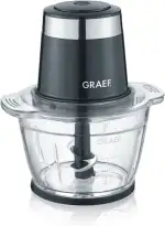 GRAEF Multi-Zerkleinerer CH502 Schwarz, Vierflügeliges Edelstahlmesser, Einhand-Pulse-Bedienung, Ideal zum Hacken von Obst, Gemüse – Multi-Zerkleinerer