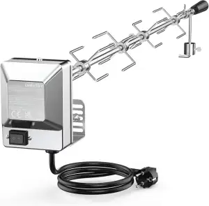 onlyfire BRK-6032 Universal Verchromter Grillspieß Set, 100 cm Rotisserie Drehspieß, 4X Fleischnadeln, Edelstahl Motor, 220V - 240V, Drehspiess