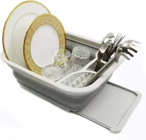 SAMMART Collapsible Plastic Dish Drainer with Drainer Board - Foldable Drying Ra