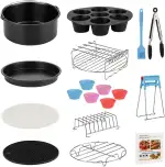 Heißluftfritteuse Zubehör Set, 8 Zoll 13-teilige Airfryer Zubehör Set für 3.8-5.5L Heißluftfritteusen mit Rezepte, Antihaft-Kuchenförmchen, Pizzablech, Silikonpfanneneinlage, Muffinförmchen usw.