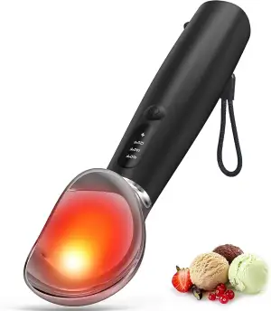Beheizbarer Eisportionierer Edelstahl, Wiederaufladbarer Eislöffel Portionierer mit 3 Temperaturen (49–71°C), LED-Display, IP67 Wasserdicht, Ice Cream Scoop für Hartes Eis & Gelato Schwarz