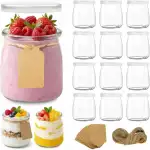 200 ml Durchsichtige Joghurtgläser mit Deckel (12 Stück),Dessertgläser Mit Deckel,mit Seil und Anhänger,Für Marmelade, Honig, Desserts, Kerzen, Spülmaschinen-,Gefrierschrank- &Mikrowellenfest