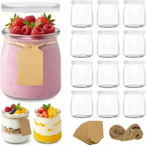 200 ml Durchsichtige Joghurtgläser mit Deckel (12 Stück),Dessertgläser Mit Decke