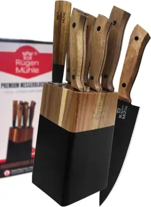 DER ORIGINAL - RÜGEN MÜHLE Premium Design Messerblock, 7-teilig, Akazien Echthol