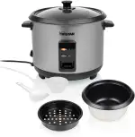 Tristar Reiskocher, 1,5 L Kapazität, Edelstahlgehäuse, Dampfgaraufsatz, Automatische Abschaltung, Warmhaltefunktion, 500 W, RK-6145