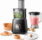 Philips Viva Collection Kompakte Küchenmaschine - Kompakt, 800W Motor, 29 Funktionen, PowerChop, 2-in-1 Scheibe, Zitruspresse, Einfacher Zusammenbau, 1,5L Schüssel (HR7510/10)