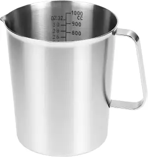 QWORK® Messbecher 304 Edelstahl, 1000 ML Messkanne Milk Pitcher mit 3 Messskalen