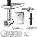 Fleischwolf "Schredder" aus hochwertigem Edelstahl inkl. Lochscheiben, Messer, Wurstfüllhorn, Spritzgebäckvorsatz kompatibel mit Kenwood KAX-Anschluss, ideal für Fleisch und Gemüse