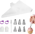 100 Stück Spritzbeutel Einweg, Spritzbeutel mit 6 Edelstahl Tüllen, 2 Adapter, 1 Reinigungsbürste...