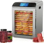 Edelstahl Dörrgerät 800w,intelligente Steuerung LED-Anzeige,12 Einschübe,Temperatur 86℉-194℉,24 Stunden Timer und Touch-4 voreingestellte Programme für Trockenfleisch,Kräuter,Obst,Gemüse