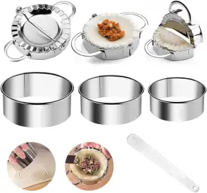 NAROSEBE 7 Stück Ravioli Former Edelstahl Ravioli Dumpling Maker Former Raviolirad Ausstecher Set Rund Dumpling Cutter Teigtaschenformer Ravioliformer Set Mit Holzgriff für Dumpling machen