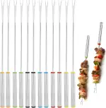12 Stück Fonduegabeln Edelstahl Set 24cm mit Hitzebeständigem Griff Farbcodierte Fondue Gabeln Käsefondue Schokofondue Fleisch & Obst Spülmaschinenfestes Besteck fürWeihnachten Silvester & Party