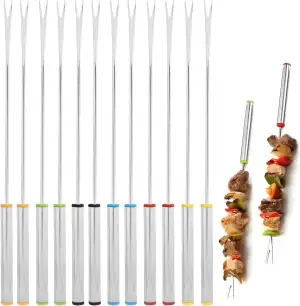 12 Stück Fonduegabeln Edelstahl Set 24cm mit Hitzebeständigem Griff Farbcodierte