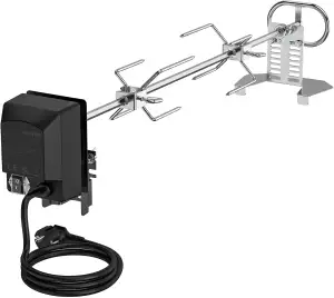onlyfire Universal Drehspieß Set 73cm für Gasgrill, Edelstahl Rotisserie Grillspieß mit Motor 220-240V, 2X Fleischnadeln, Elektrischer Drehspieß mit 2 Grillmotor Halterung