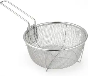 Frisierkorb mit Klappbarem Griff und Haken für die Pfanne - Runder Fritteusekorb