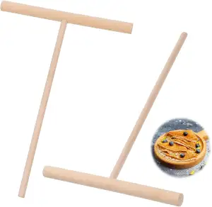 cobee 2 Stück Holz Crepes Verteiler, T- Form Crepes Wender Zubehör Teigverteiler für Crepes Zubehör Pfannkuchen Pancake (16 x 12cm)