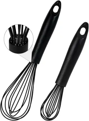 Schneebesen Silikon Set, 2 Stück Schwarz Rührbesen, Silikondrähte Ballonschneebesen für Mischen, Schneebesen, Schlagen, Aufschäumen und Rühren (8.5",10")