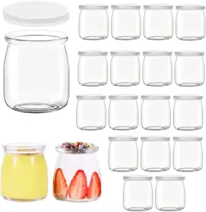 200 ml Durchsichtige Joghurtgläser mit Deckel (20 Stück), Mehrzweck-Nachtischgläser für Marmelade, Honig, Desserts, Kerzen, Spülmaschinen-, Gefrierschrank- & Mikrowellenfest, BPA-Frei