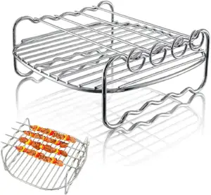Heißluftfritteuse Zubehör, dellyy Airfryer Zubehör, Air Fryer Rack 17 cm, Rack Heißluftfritteuse, Rostfreier Stahl, Grillrost Set, mit Backstift, für Bratpfannen, Backöfen, Außengrills (A, 17CM)